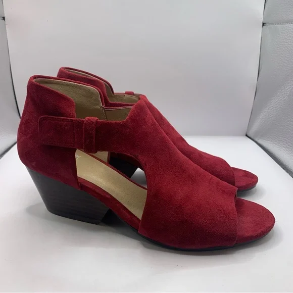 Eileen fisher open toe wedge sandals suede leather ankle strap red size 7.5M Red - Picture 1 of 10